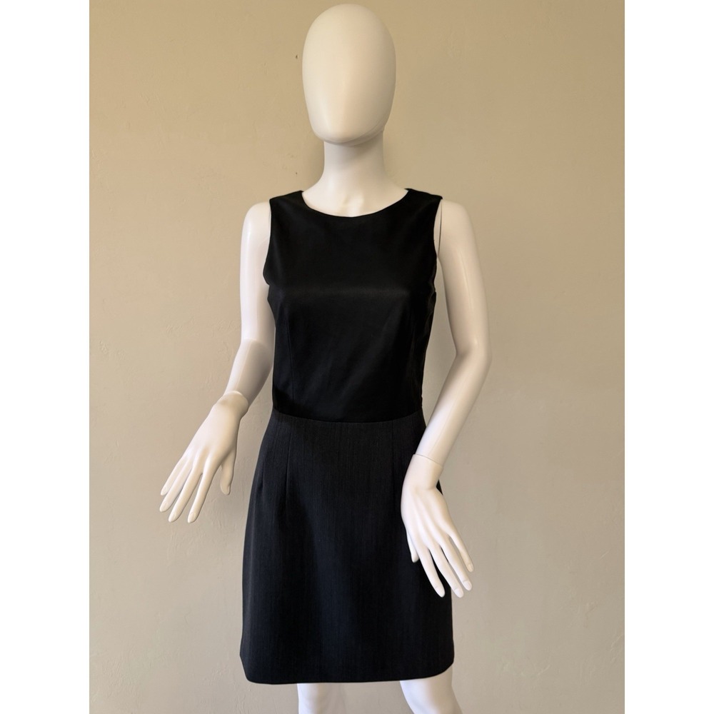 Theory Sheath Dress Sleeveless Wool Lamb Leather Black Gray Lined Short Size 6‎